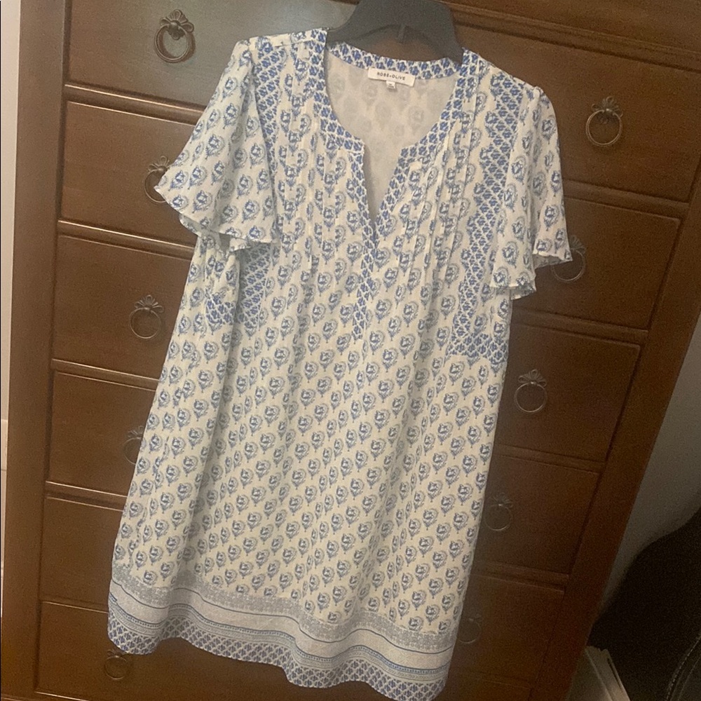 Rose & Olive Blue and White Patterned Dress size 1X